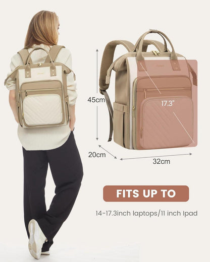 Rucksack Damen 17,3 Zoll Laptop Schulrucksack Wasserdicht Elegant Beige
