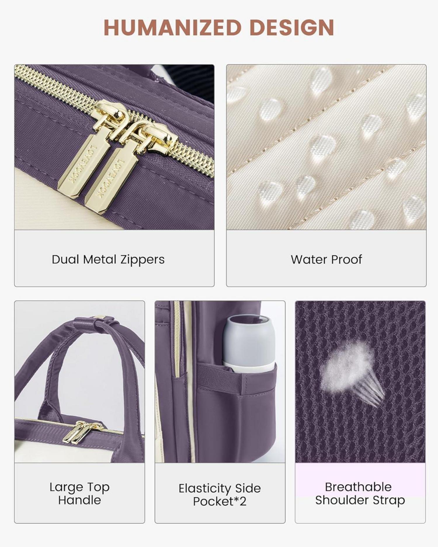 LOVEVOOK Rucksack Damen 15,6 Zoll Laptop Schulrucksack Wasserdicht Hellviolett