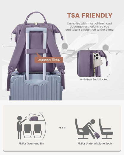 LOVEVOOK Rucksack Damen 15,6 Zoll Laptop Schulrucksack Wasserdicht Hellviolett