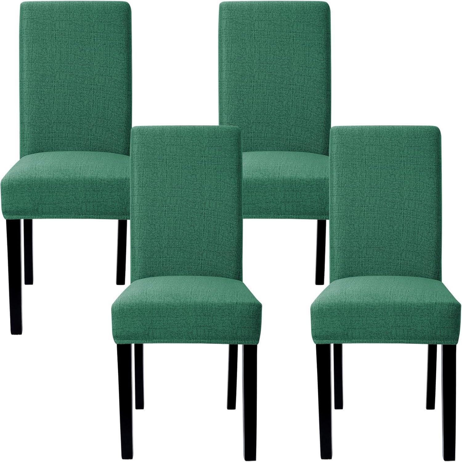 Stuhlhussen 4er Set Stretch Abnehmbar Waschbar Dunkelgrün