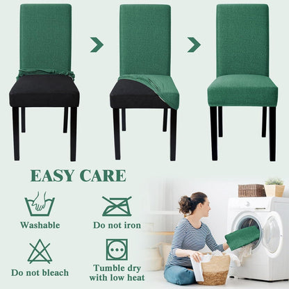Stretch Stuhlhussen 4er Set Abnehmbar Waschbar Dunkelgrün Esszimmer