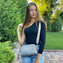 Damen Umhängetasche Veganem Leder Crossbody C-hellblau