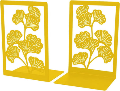 Moderne Metall Buchstützen Set Ginkgo Design Gelb