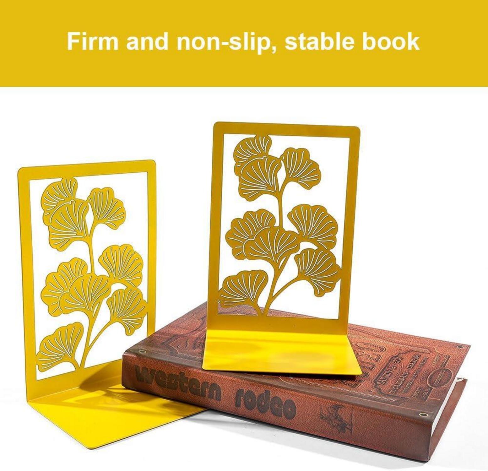 Moderne Metall Buchstützen Set Ginkgo Design Gelb