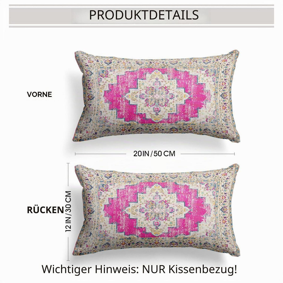 Boho Kissenbezüge 2er Set Magenta – Vintage Design 30x50 cm