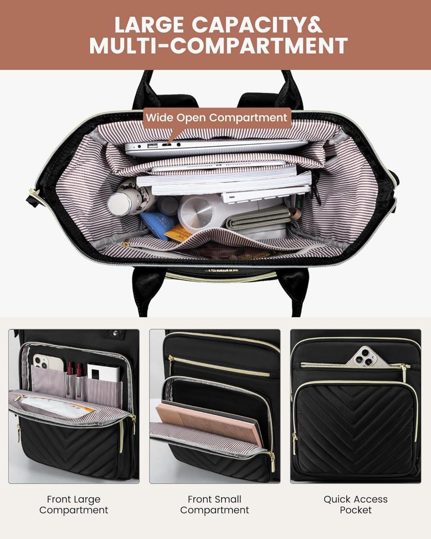 Damen Rucksack Wasserdicht 15,6 Zoll Laptop Elegant Schwarz