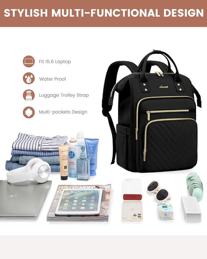 Damen Rucksack 15,6 Zoll Laptop Schulrucksack Wasserdicht Schwarz