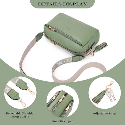 Damen Umhängetasche Crossbody Schultertasche Vegan Leder C-grün
