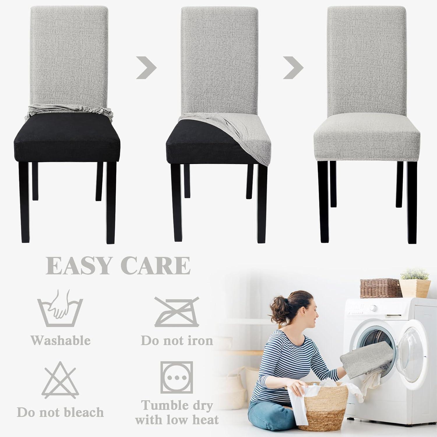 Stuhlhussen 4er Set Stretch Abnehmbar Waschbar Beige Grau