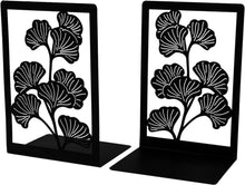 Schwarze Metall-Buchstützen im eleganten Gingko-Design