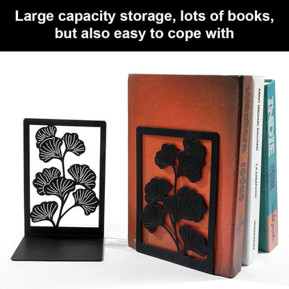Moderne Metall Buchstützen Set schwarz Ginkgo Design 2er Pack