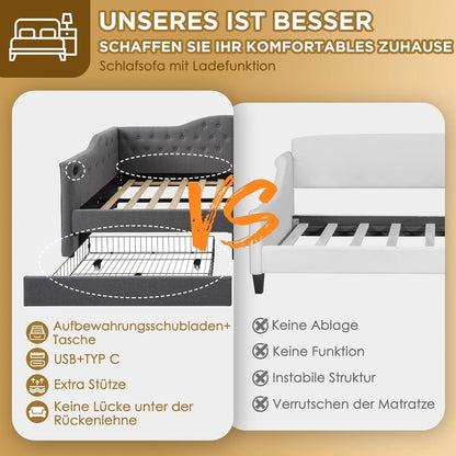 Schlafsofa 200cm mit Bettkasten & Schlaffunktion – Grau