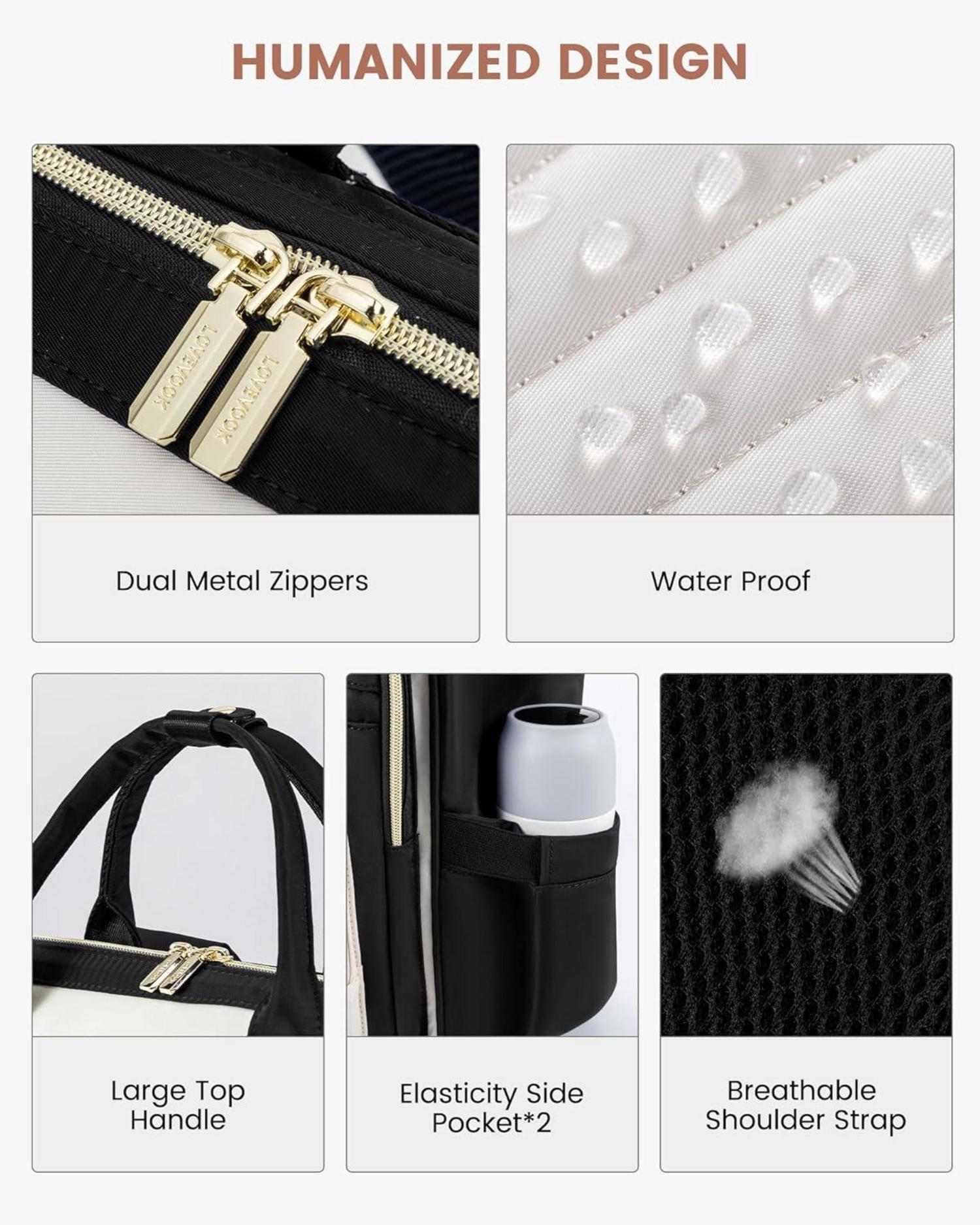 LOVEVOOK Damen Schulrucksack 15,6 Zoll Laptop Wasserdicht Elegant