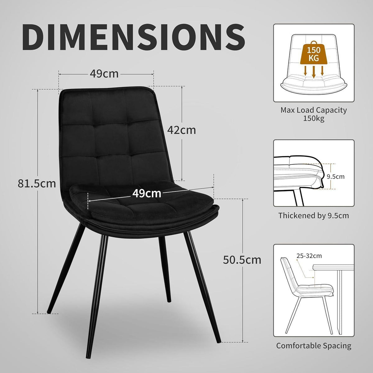 Samt Esszimmerstühle 2er Set – Gepolstert & Modern