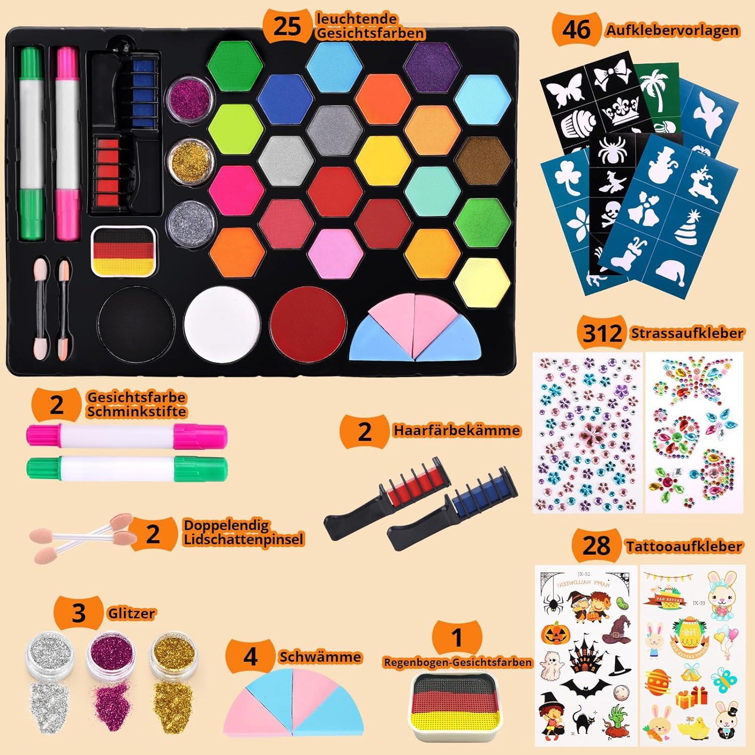 Kinderschminken Set 25 Farben Wasserbasis Fasching Karneval