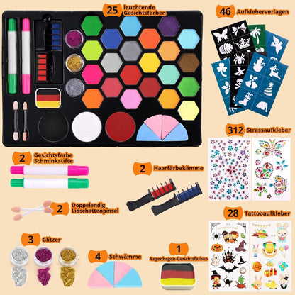 Kinderschminken Set 25 Farben Wasserbasis Fasching Karneval