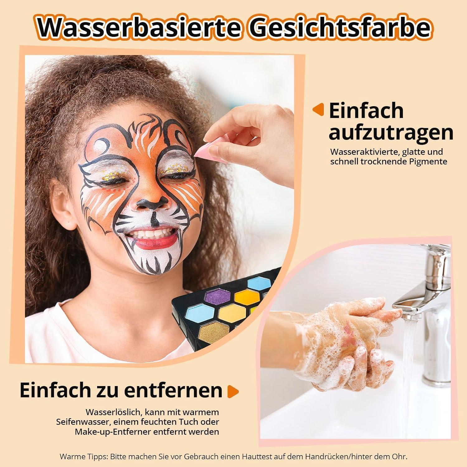Gesichtsfarben Kinderschminken Set 25 Farben Fasching Halloween