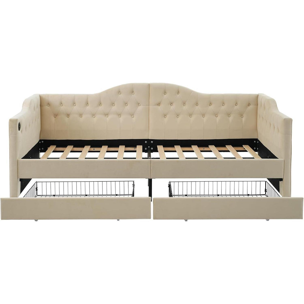 Schlafsofa Klein 90x200 cm Beige – Schlafsessel mit Bettkasten