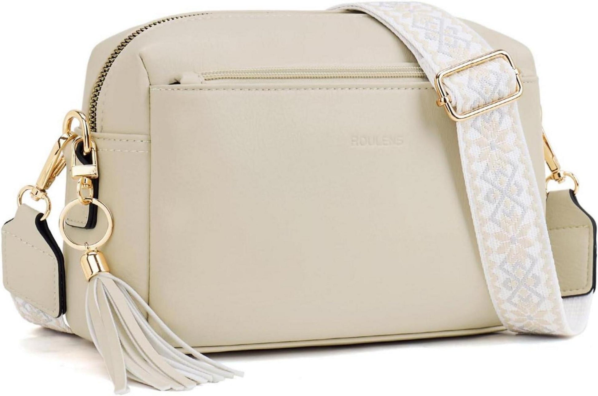 Roulens Damen Umhängetasche Vegan Leder Crossbody Beige