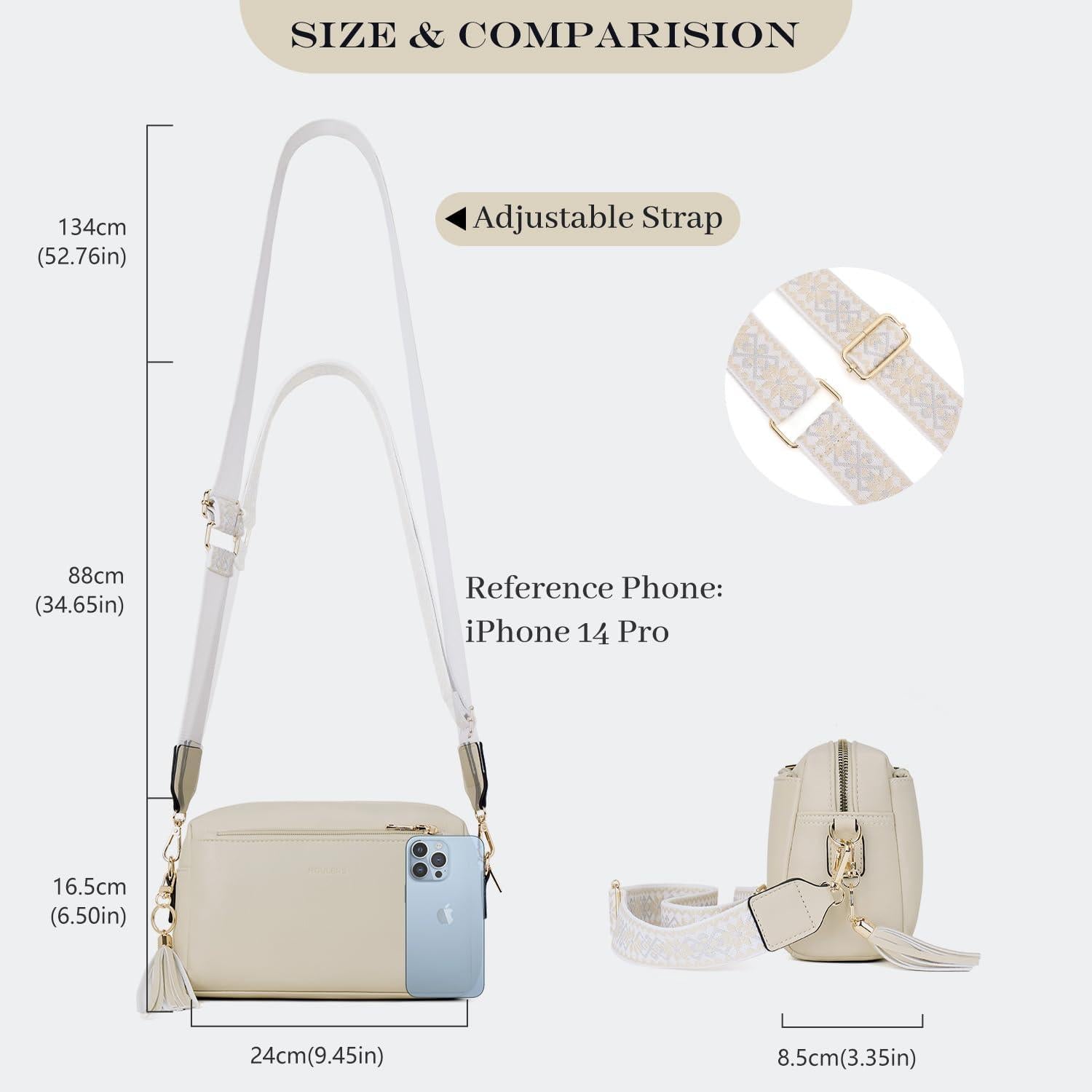 Roulens Damen Umhängetasche Vegan Leder Crossbody Beige