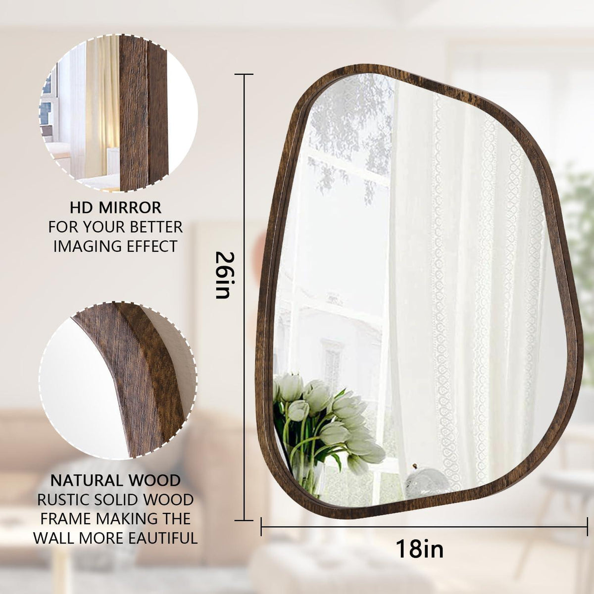 Asymmetrischer Wandspiegel mit Holzrahmen – Modern & Dekorativ