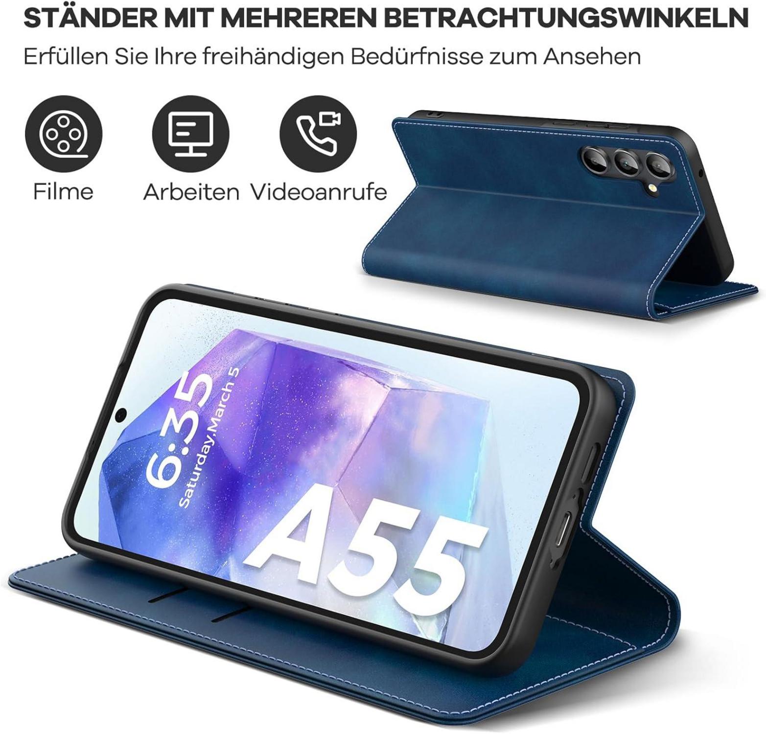 Handyhülle Samsung Galaxy A55 5G - RFID Lederklapphülle dunkelblau