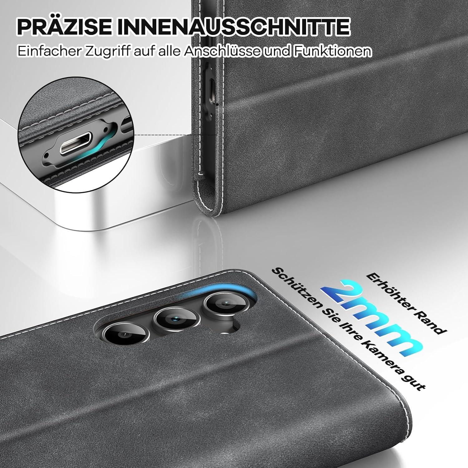 Handyhülle Samsung Galaxy A55 5G Leder Grau RFID Schutz Standfunktion