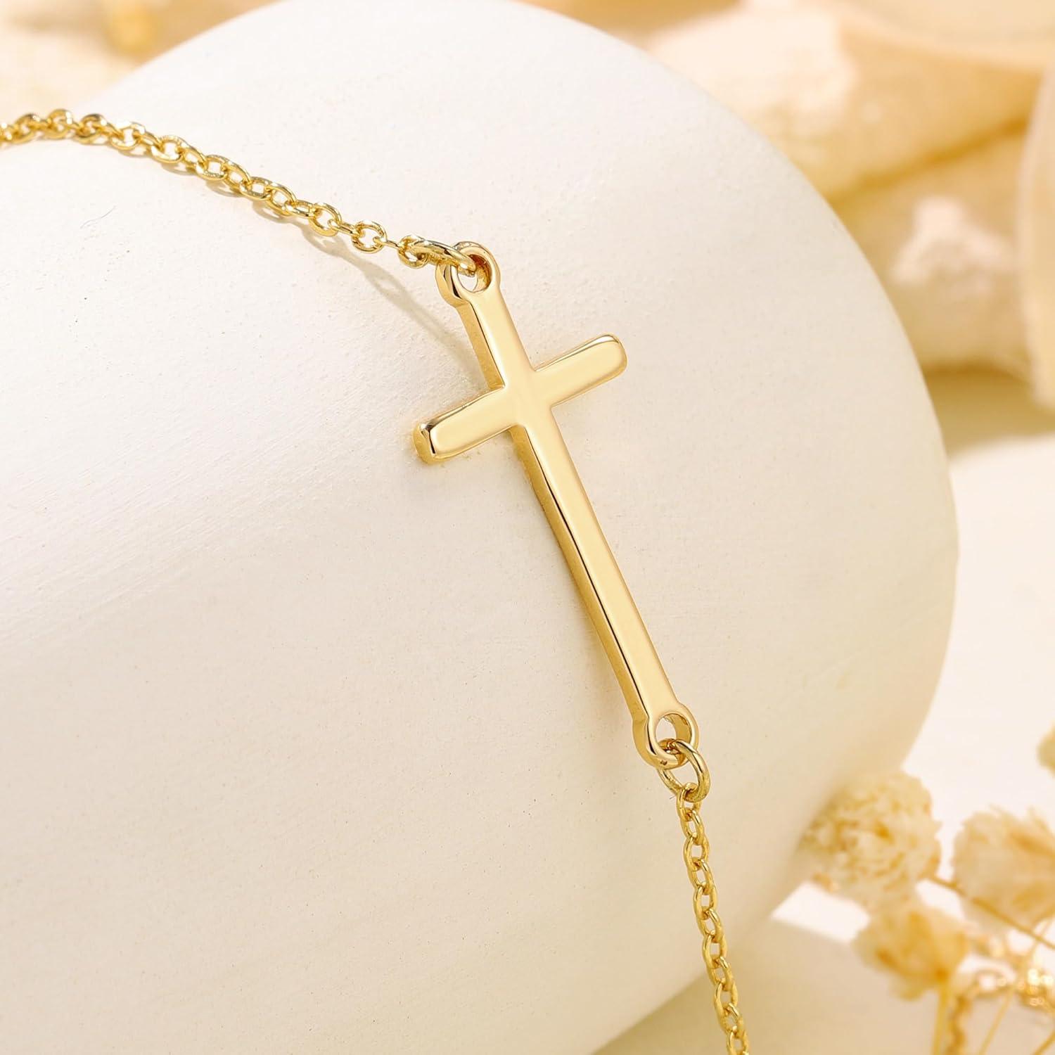 Damen Kreuz Kette Gold 14K Vergoldet Layered Choker Halskette