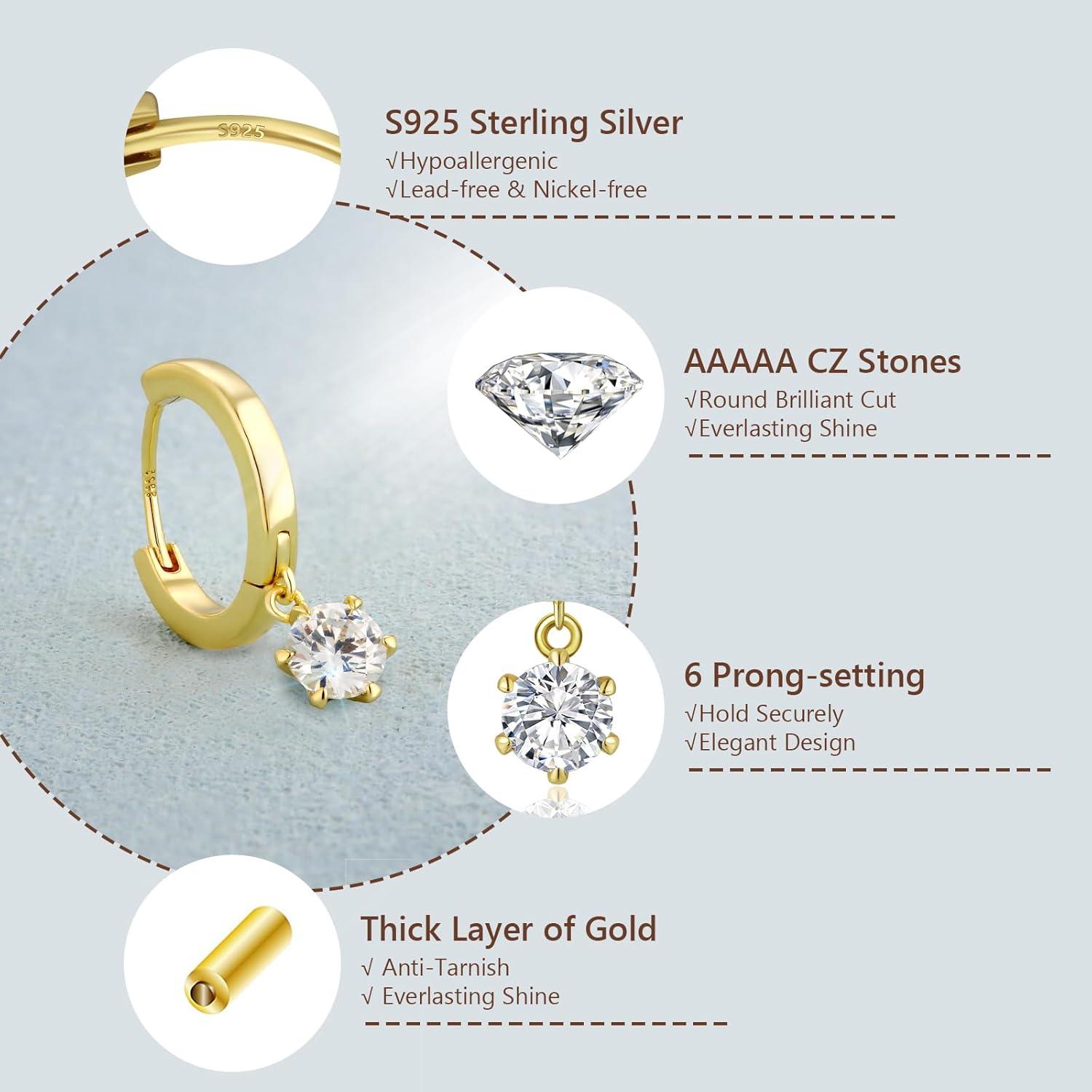 925 Silber Creolen Ohrringe mit Moissanite Stein Gold 4mm