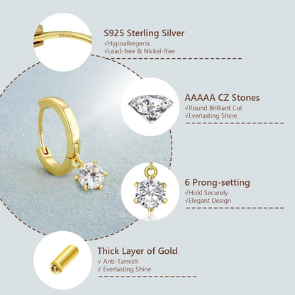 925 Silber Creolen Ohrringe mit Moissanite Stein Gold 4mm