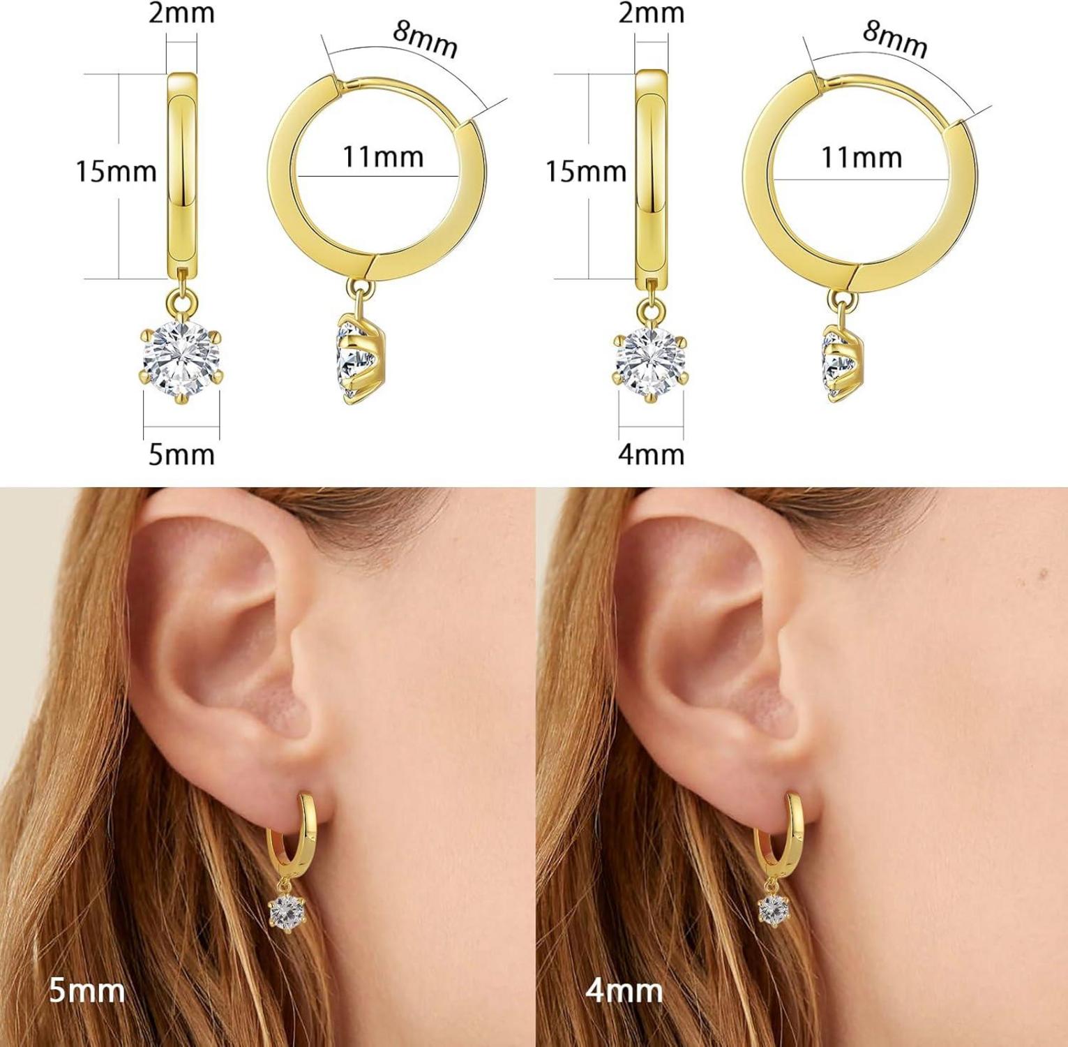 Silber 925 Creolen Ohrringe mit Zirkonia Anhänger Gold 15mm