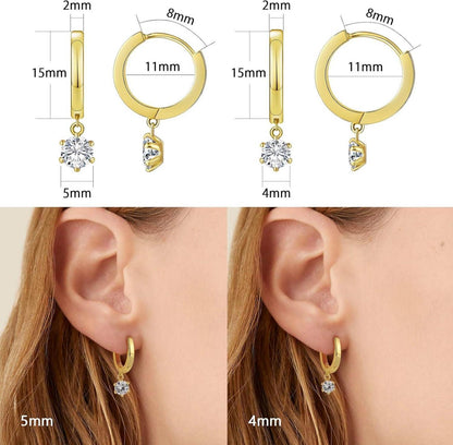 Silber 925 Creolen Ohrringe mit Zirkonia Anhänger Gold 15mm