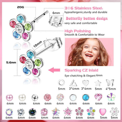 24 Paar Ohrringe Chirurgenstahl Zirkonia Opal Blume Mädchen