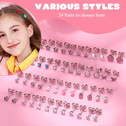 24 Paar Damen Mädchen Ohrringe Set Chirurgenstahl Hypoallergen Zirkonia Opal