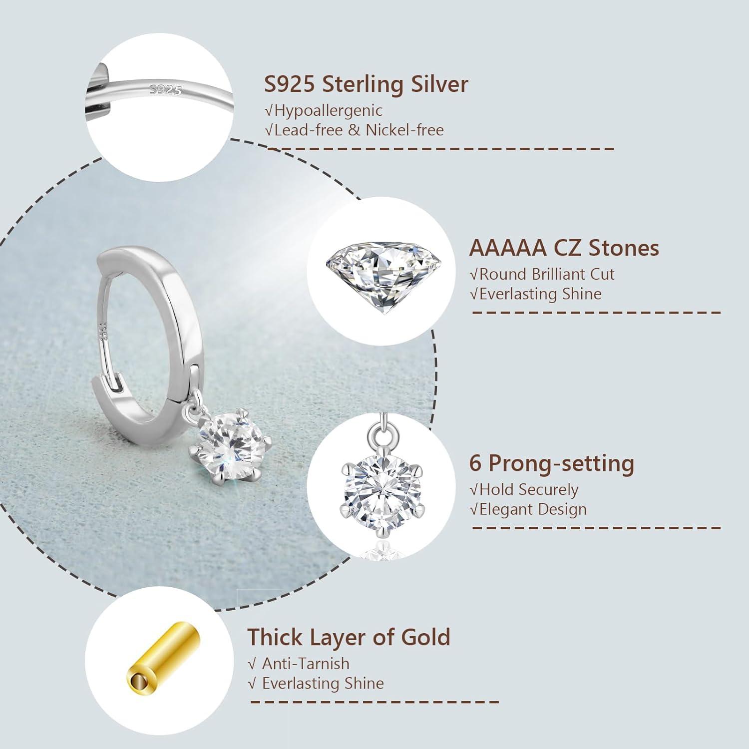 Creolen Silber 925 Damen Ohrhänger Moissanite Zirkonia 5 mm