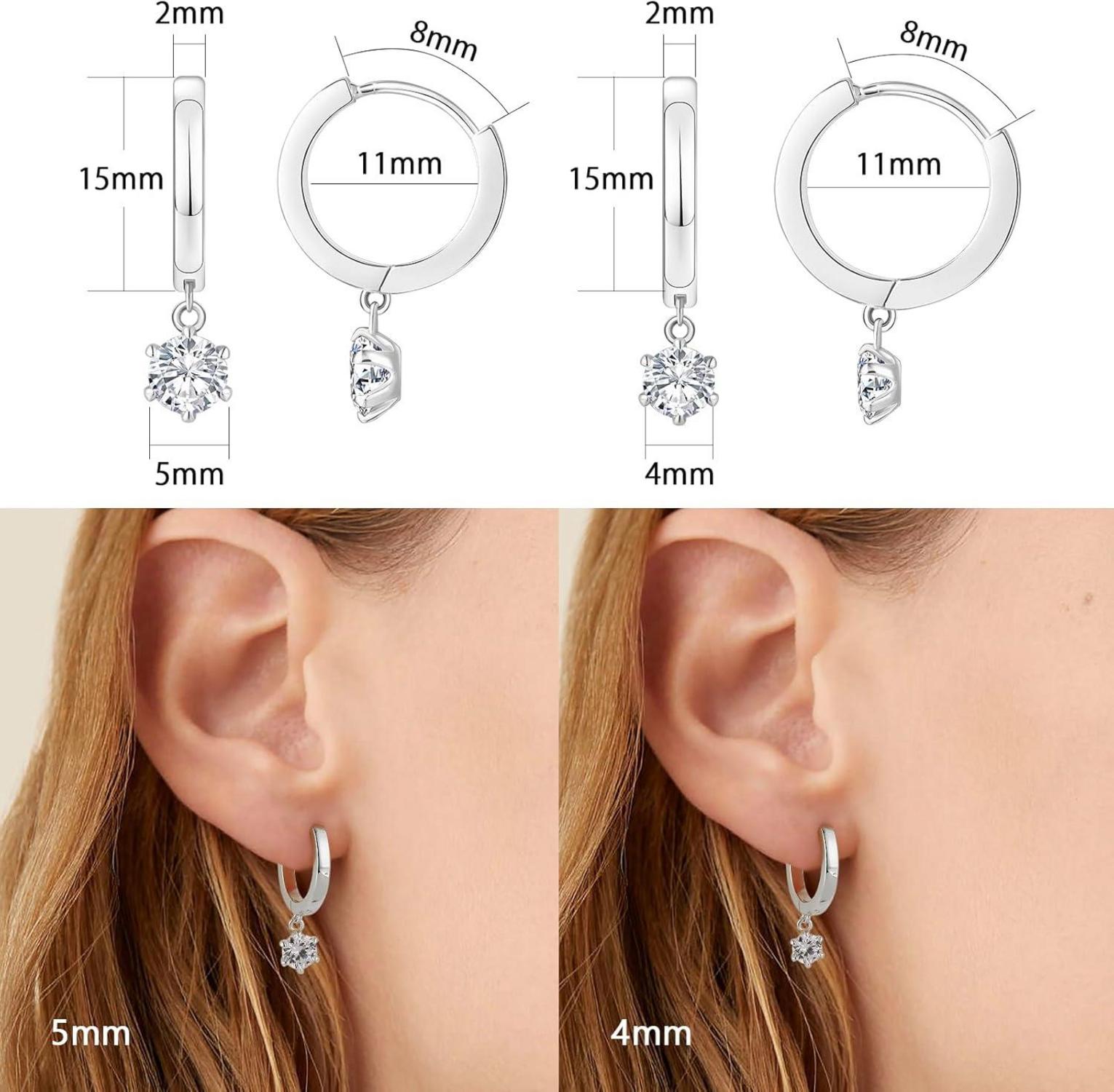 Creolen Damen 925 Silber Ohrringe Zirkonia Huggies 5mm, hypoallergen, Geschenk für Frau