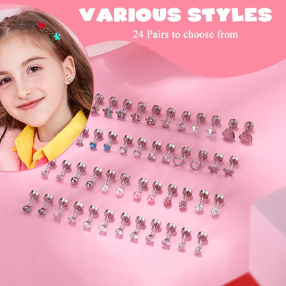 24 Paar Ohrringe Set Zirkonia Opal Schmetterling Mädchen Hypoallergen Silber