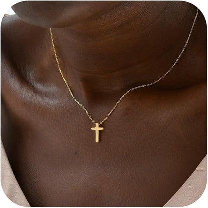 Goldene 14K Kreuzkette Layered Choker Halskette für Damen