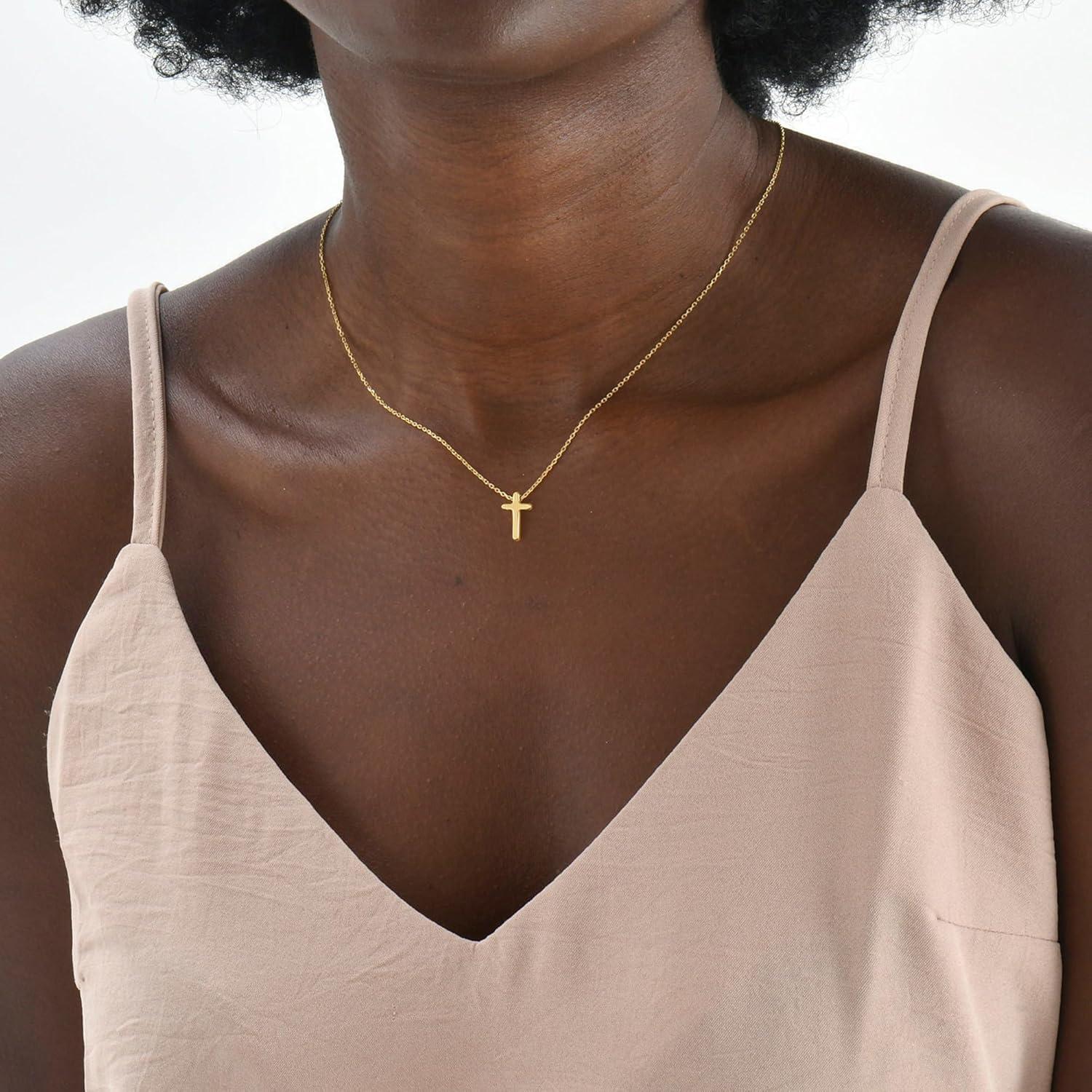 Goldene 14K Kreuzkette Layered Choker Halskette für Damen
