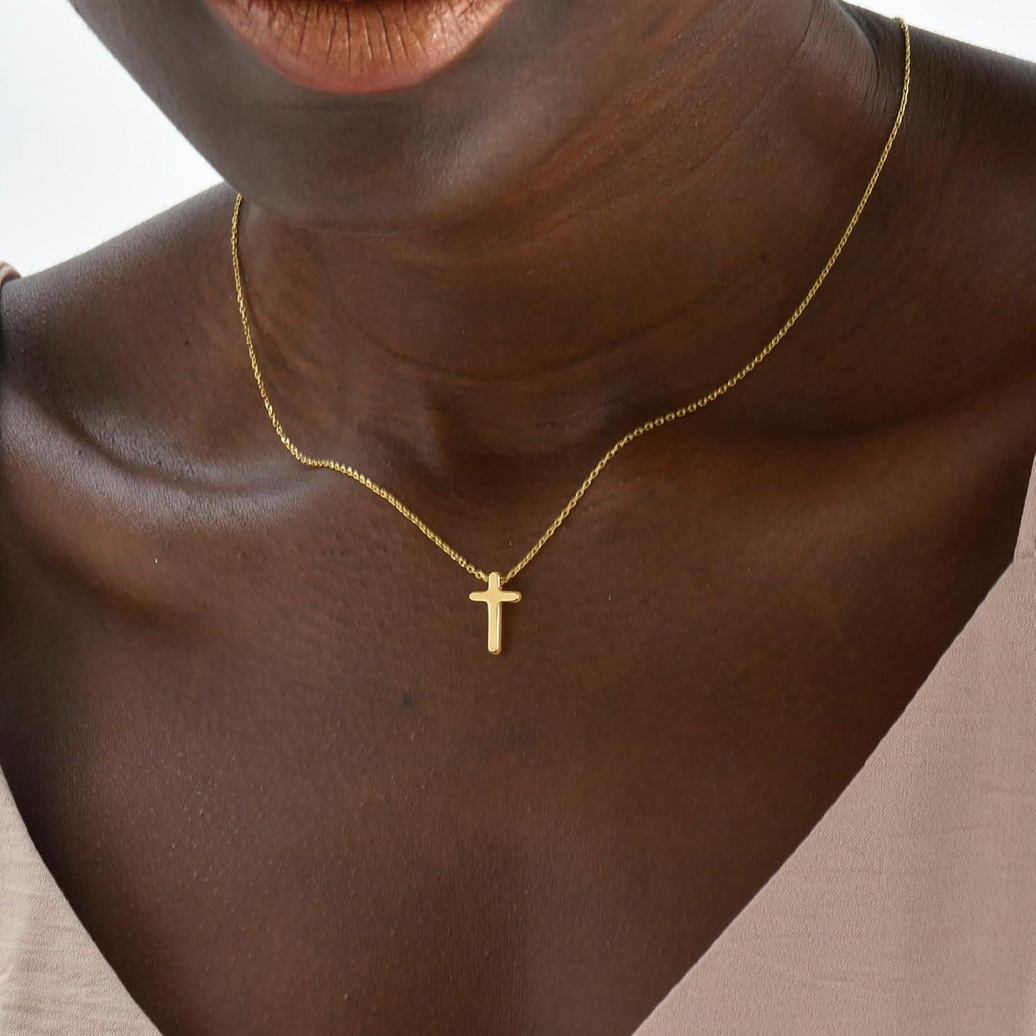TINGN Kreuz Kette Goldkette Damen 14K vergoldet Layered Halskette Choker Modeschmuck