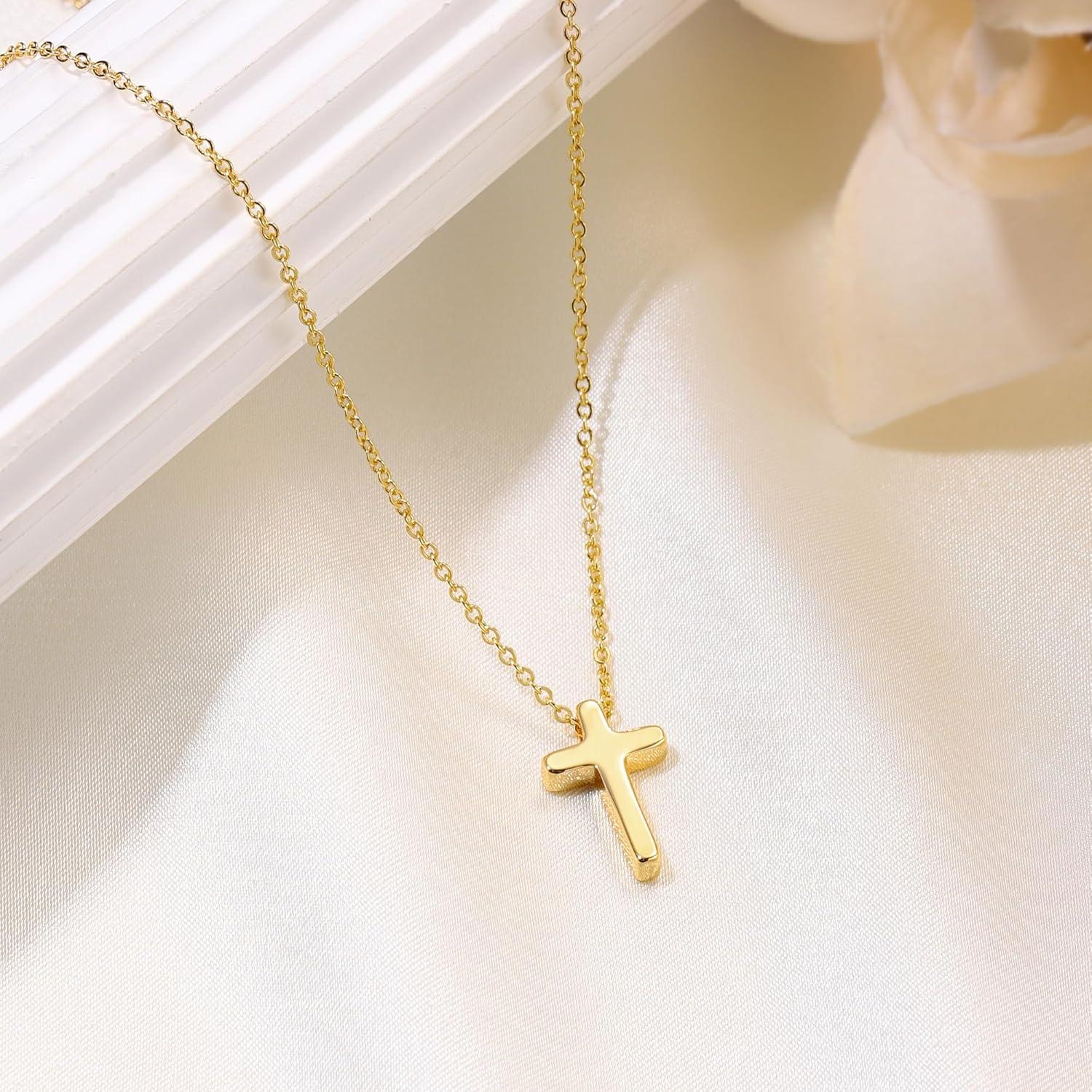 Kreuz Kette Gold Damen 14K Vergoldet Layered Halskette Choker