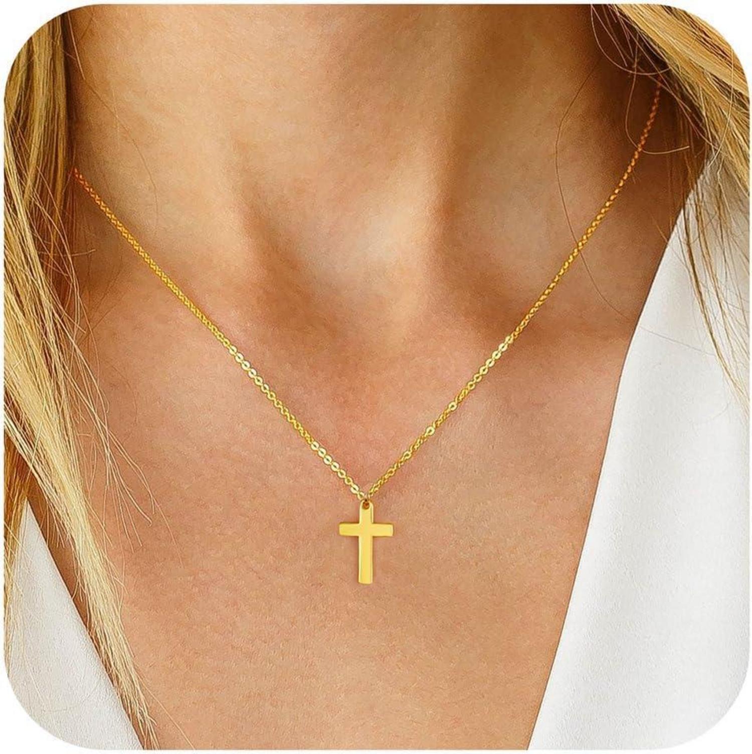 14K Gold Vergoldete Kreuz Kette Damen Layered Halskette