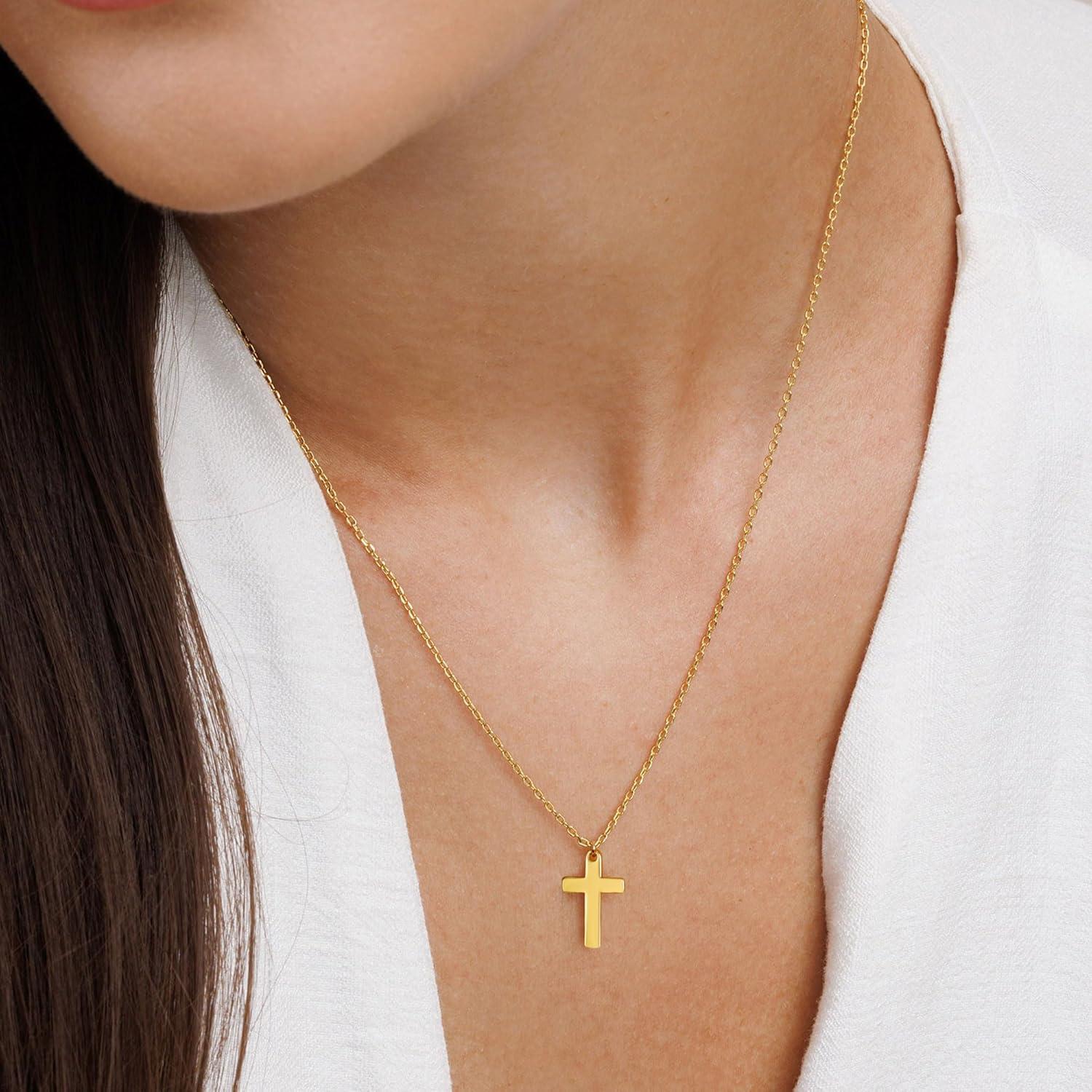 TINGN Kreuz Layered Goldkette für Damen - 14K Gold Vergoldet Choker Halskette