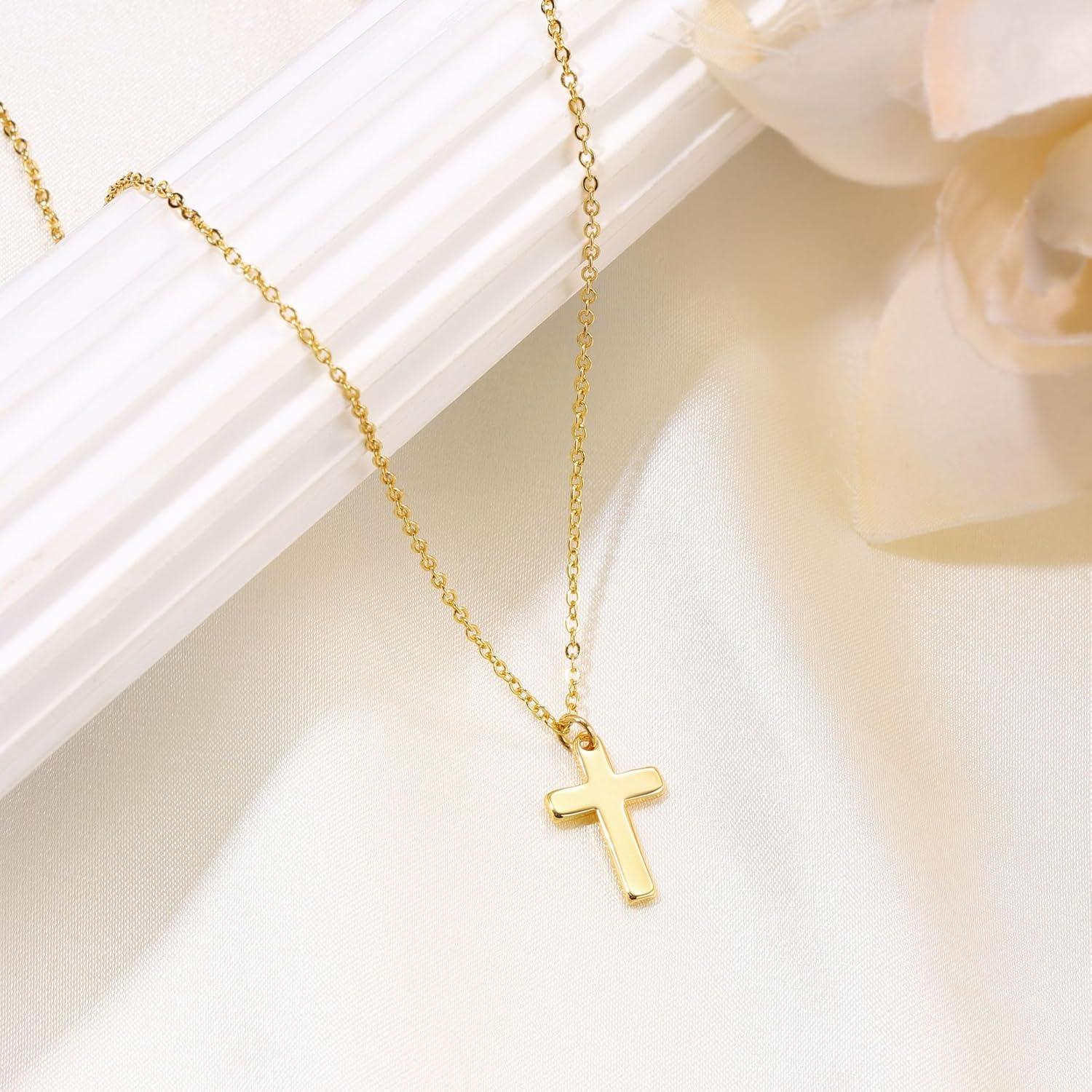 Goldene 14K Kreuz Kette Layered Halskette Damen - 40cm + 6cm