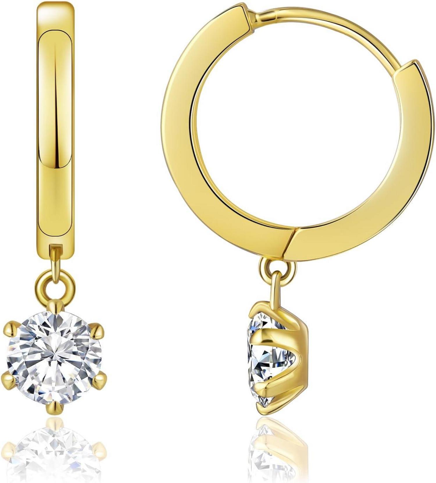 Creolen Silber 925 mit Moissanite/Zirkonia 5mm Gold