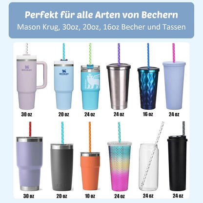 Wiederverwendbare Strohhalme 12er Set mit Bürste – Spiralmuster & Klar