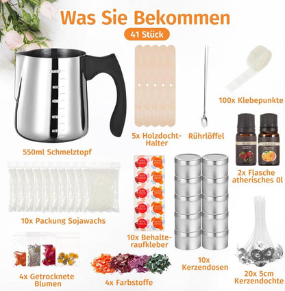 DIY Kerzenherstellung Set Sojawachs Dosen Farbstoffe Blumen Öle
