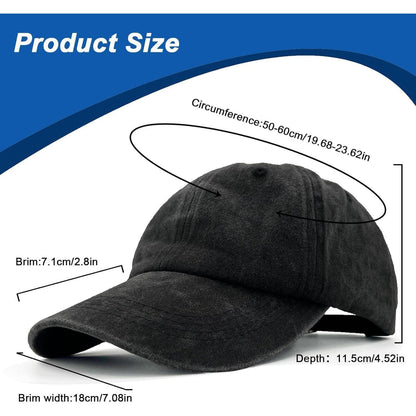 Vorgewaschene Baseball Cap Herren Damen – Einstellbare Schildmütze Schwarz