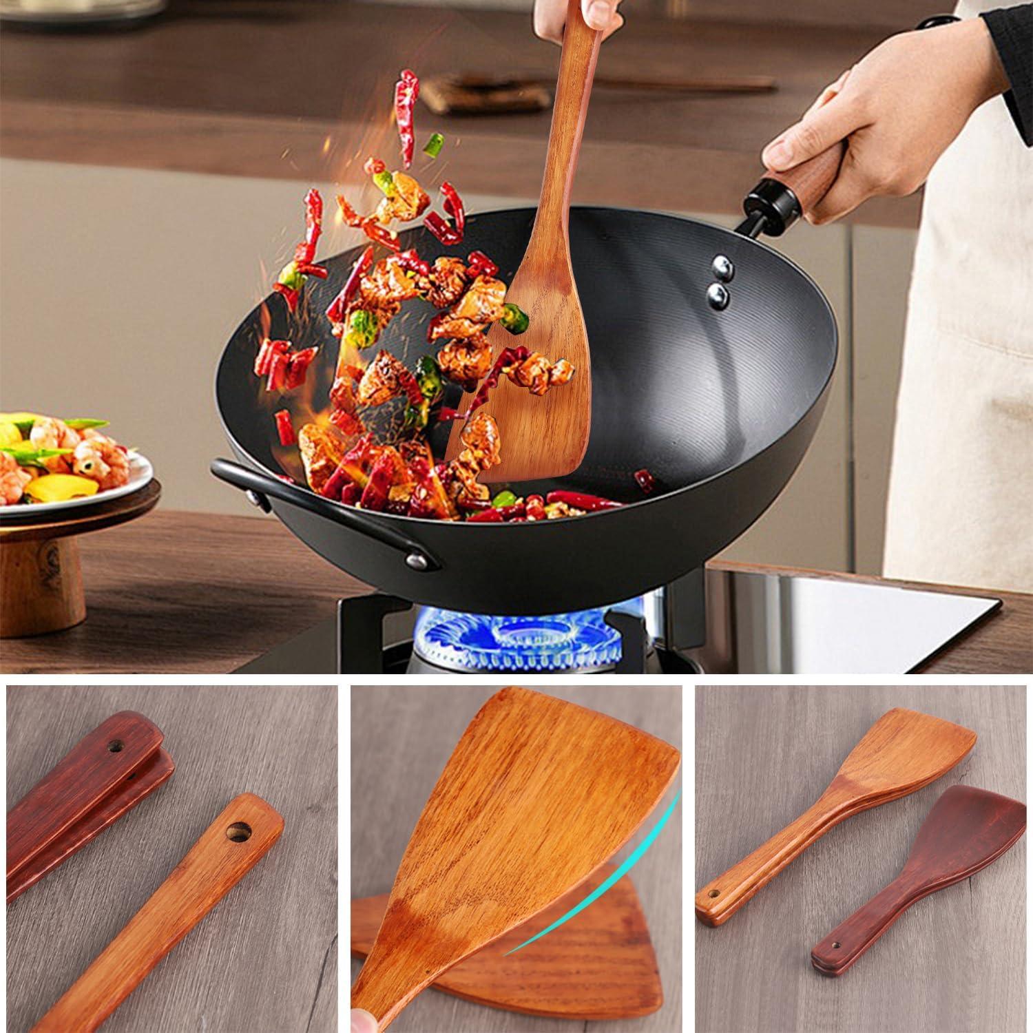 4er Set Holz Pfannenwender & Reislöffel, Hitzebeständig & Antihaft