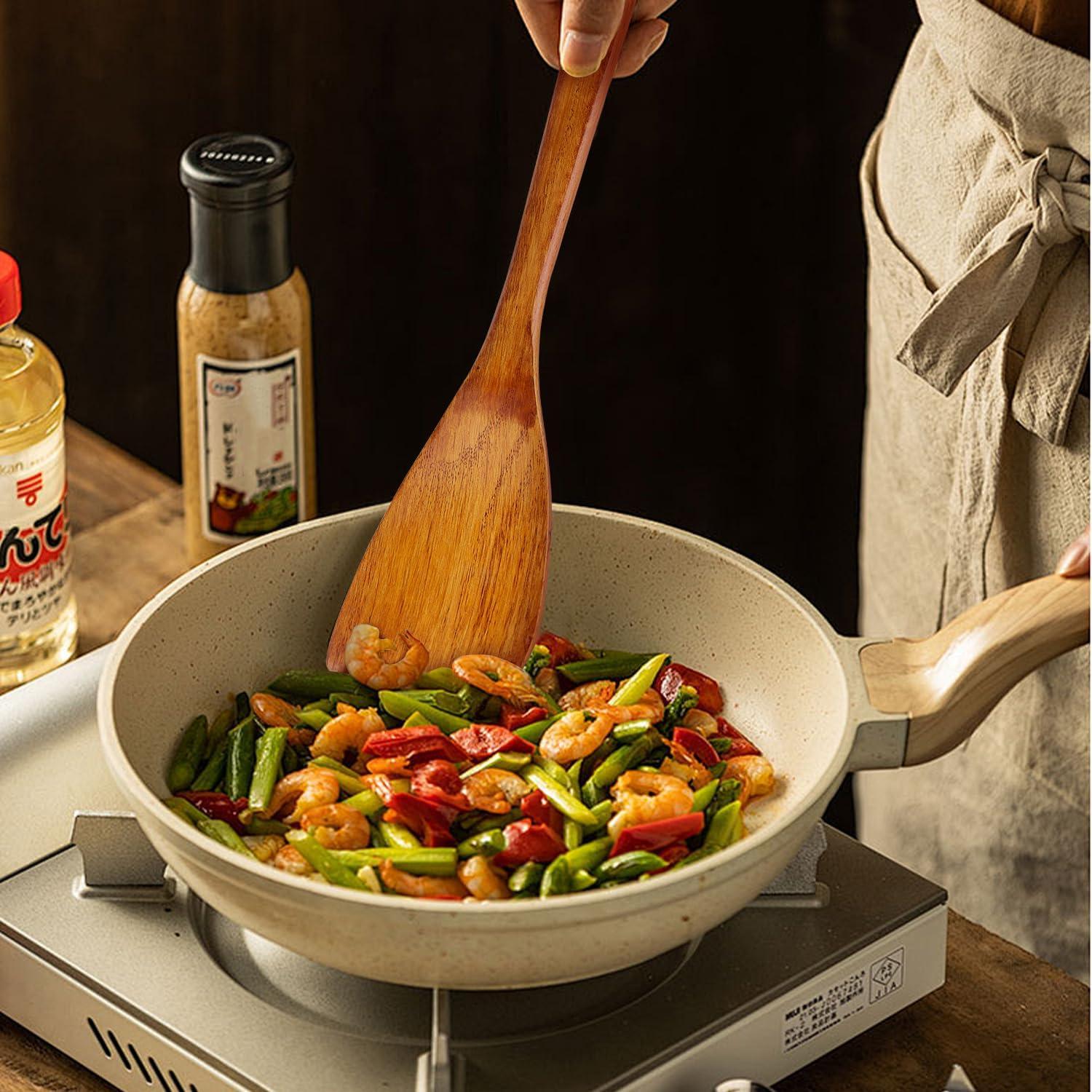 4er Set Holz Pfannenwender Spatel Reislöffel Hitzebeständig 33 cm